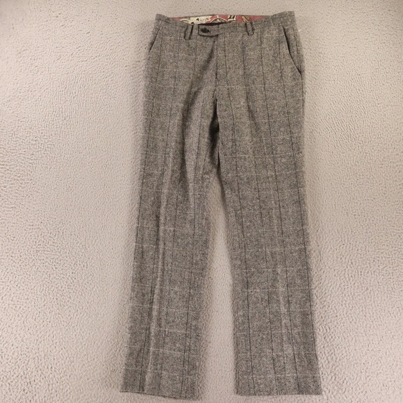 VTG Tweed Pants Mens 30x29 Gray Check Plaid Paisley & Gray Slim Wool Blend - Picture 1 of 9